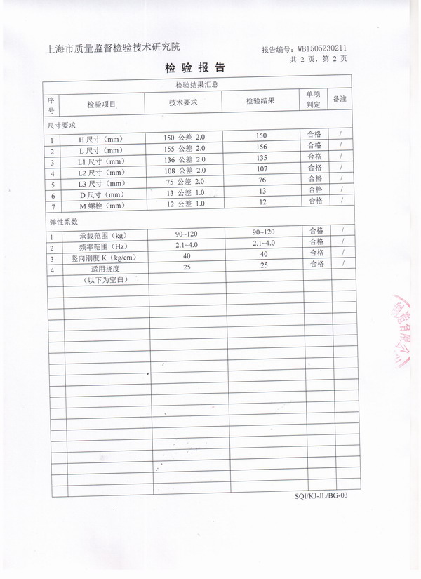 弹簧减震器检验报告,风机弹簧减震器检验报告,上海淞江风机弹簧减震器检验报告